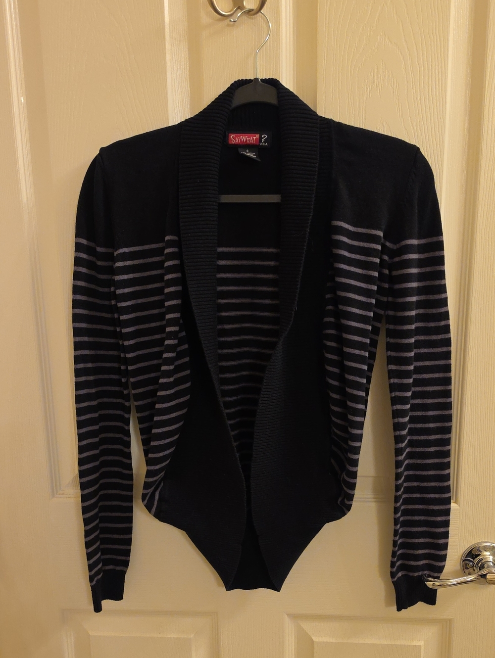 Say What? 100% Cotton Gray And Black Striped Cardigan